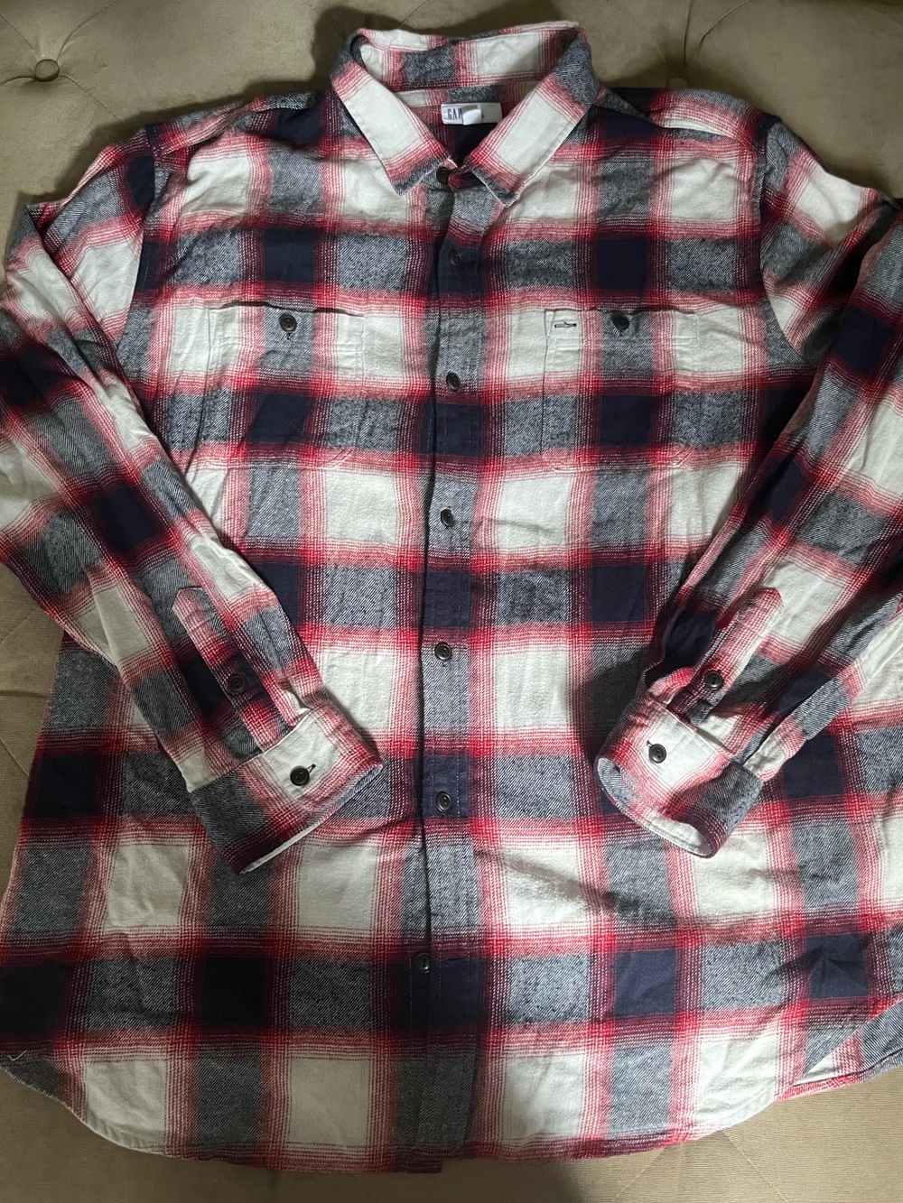 GAP Men's Plaid Button-Down Shirt - Red, Navy & White